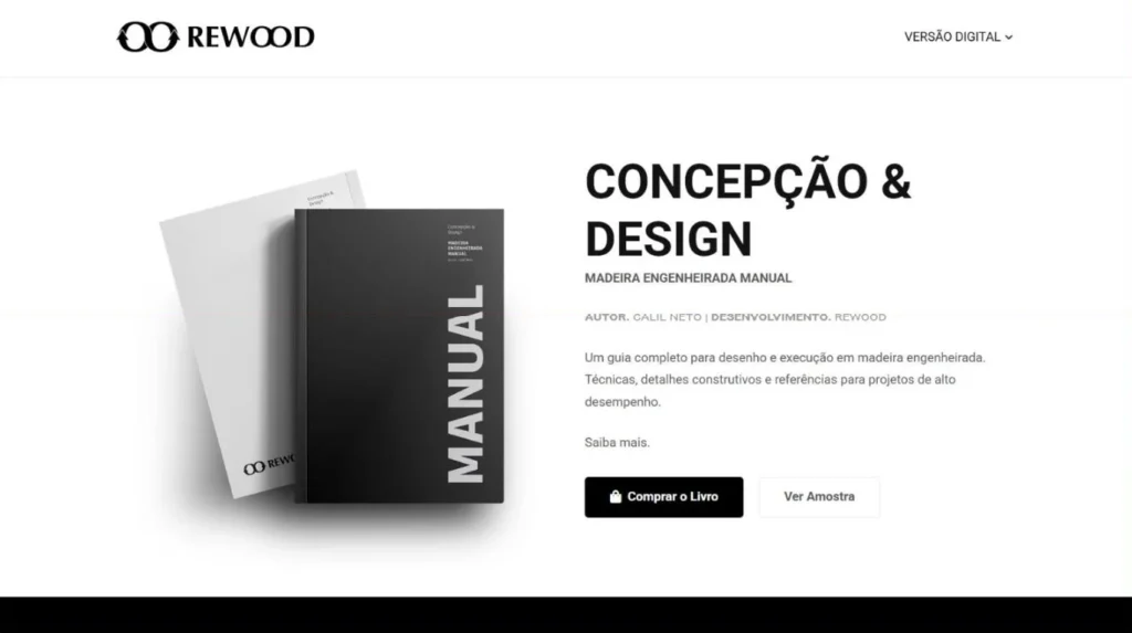 Página inicial do hub do livro Concepção & Design, com a capa do manual, título, autor e botões Comprar o Livro e Ver Amostra